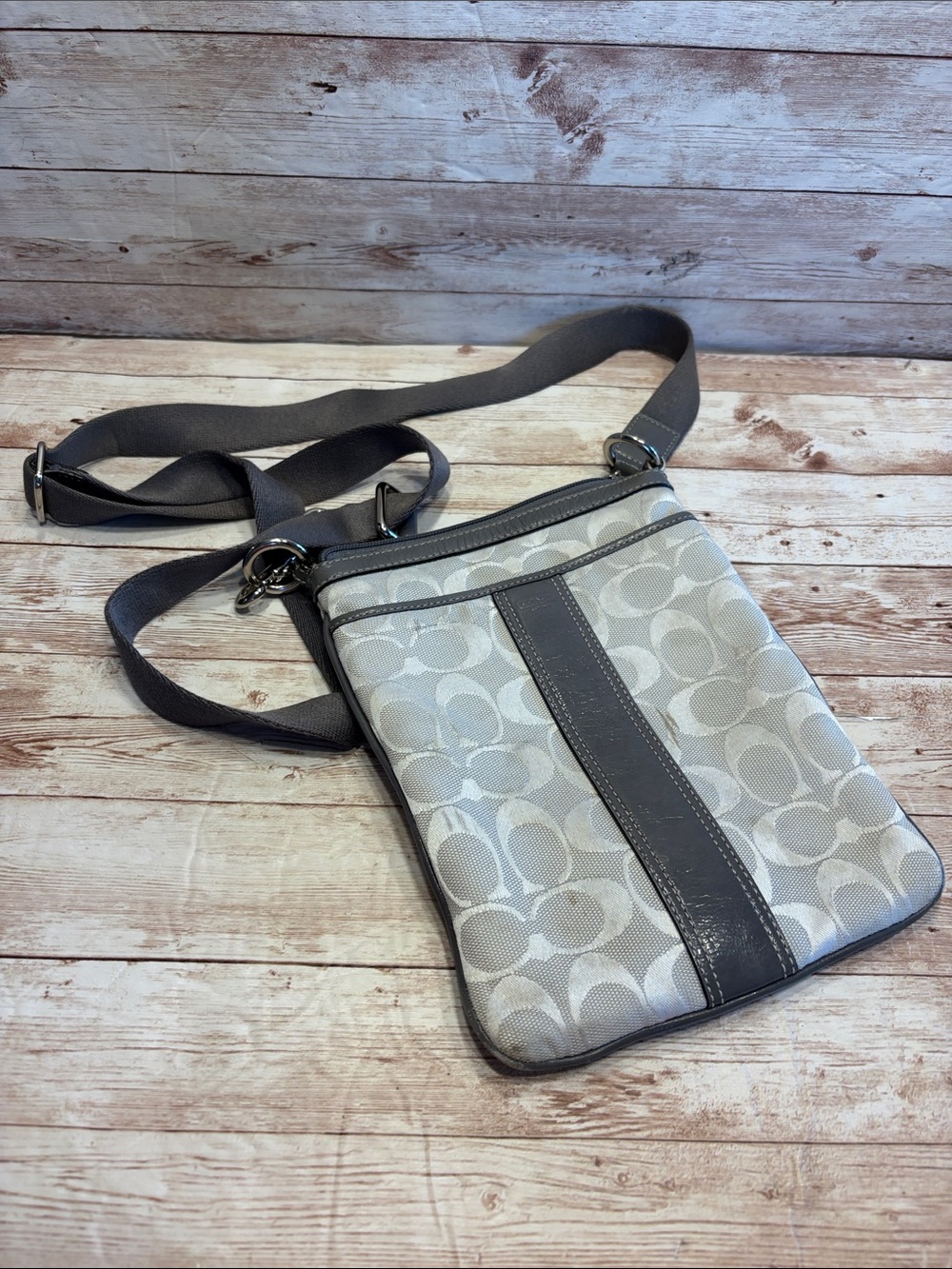 Coach Gray Signature Crossbody with Charcoal Trim